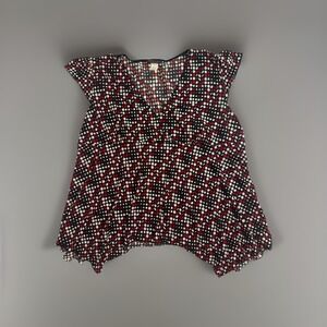 Von‎ Mozart Women's 2X Red Polka Dots Print Top Short Sleeve V-Neck Blouse Y2K